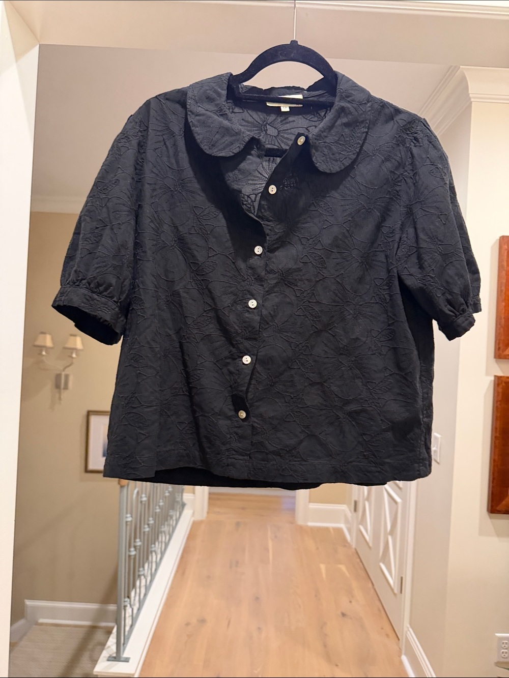 Stark X Black Textured Short-Sleeve Button-Up Top(bw)